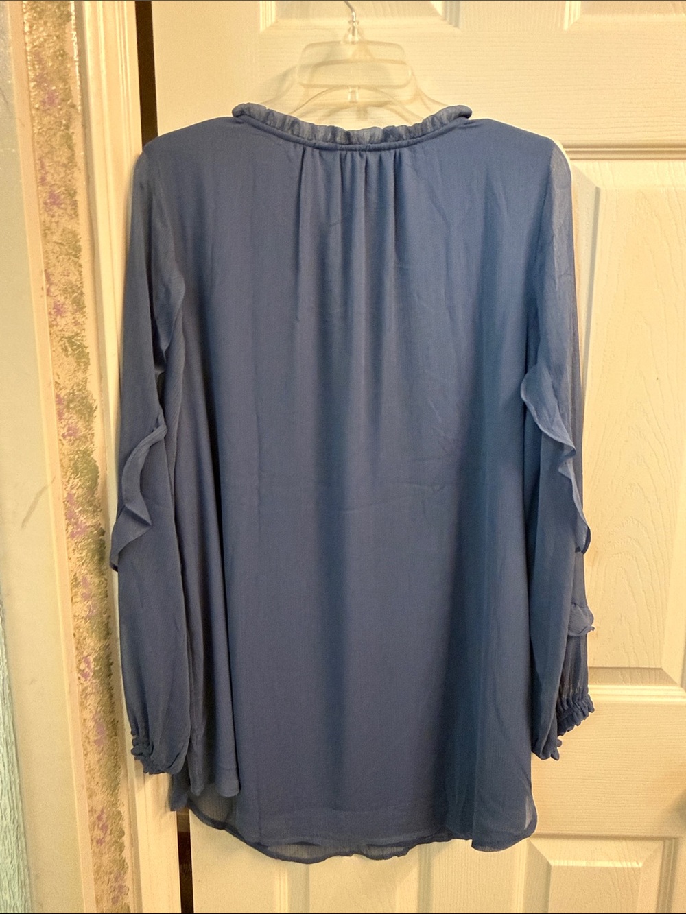 LC Lauren Conrad Slate Blue Ruffle V-Neck Blouse - Picture 3 of 3